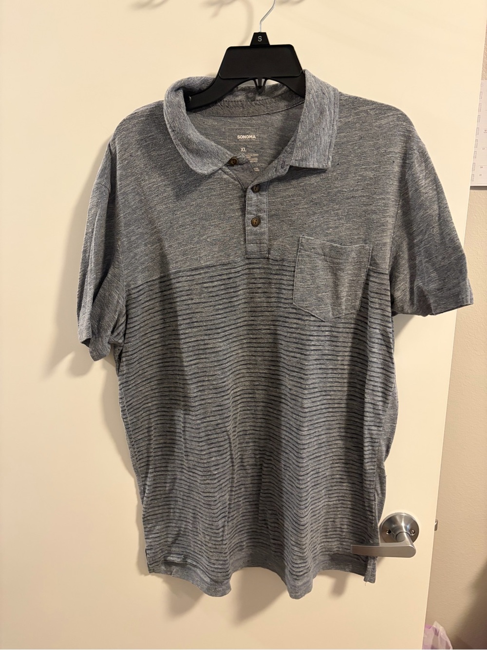 ❤️‍🔥BOGO FREE Sonoma Men's Gray Heather Striped Polo Short Sleeve Basics